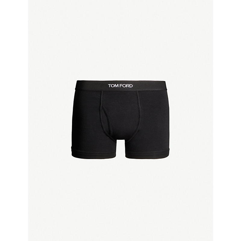 TOM FORD TOM FORD MEN'S BLACK LOGO-EMBROIDERED COTTON-BLEND JERSEY BOXERS,30581379