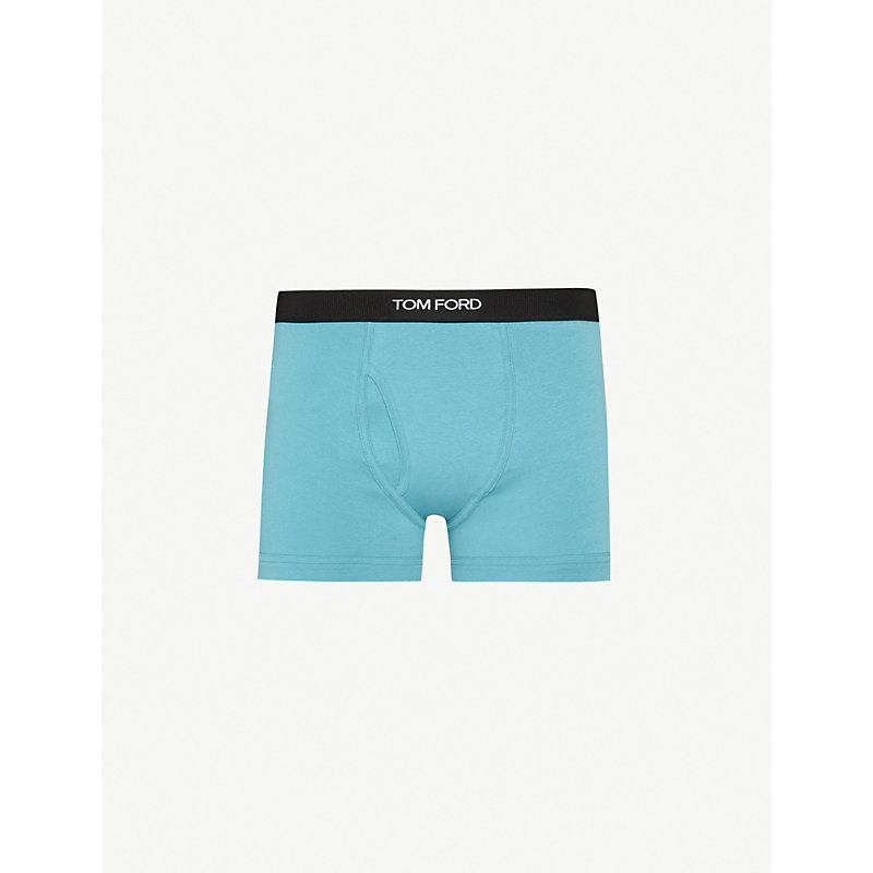 Tom Ford Logo-embroidered Cotton-blend Jersey Boxers In Light Blue