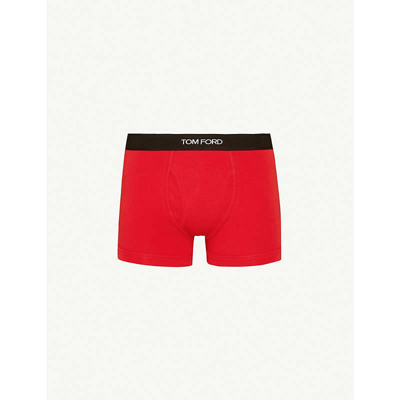 Tom Ford Logo-embroidered Cotton-blend Jersey Boxers In Red