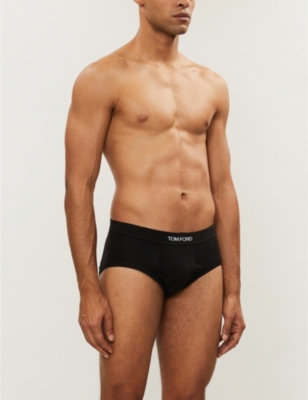 Tom Ford Logo-print Slim-fit Stretch-cotton Briefs In Black