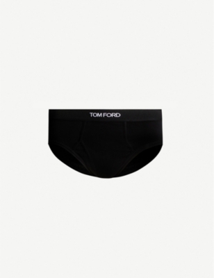 Shop Tom Ford Men's Black Logo-print Slim-fit Stretch-cotton Briefs