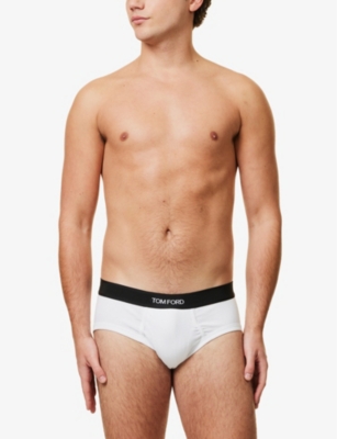 Shop Tom Ford Men's White Logo-print Slim-fit Stretch-cotton Briefs