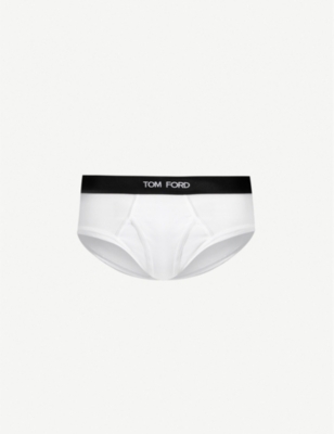 Shop Tom Ford Men's White Logo-print Slim-fit Stretch-cotton Briefs