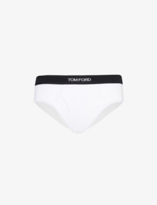 Shop Tom Ford Men's White Logo-print Slim-fit Stretch-cotton Briefs