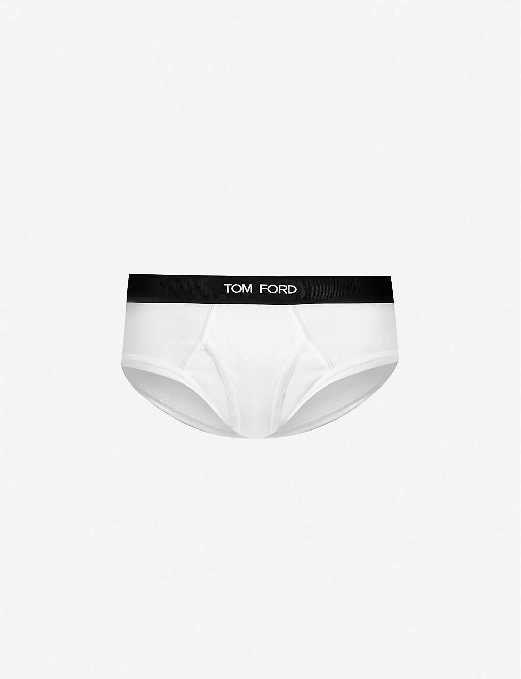 Shop Tom Ford Mens White Logo-print Slim-fit Stretch-cotton Briefs