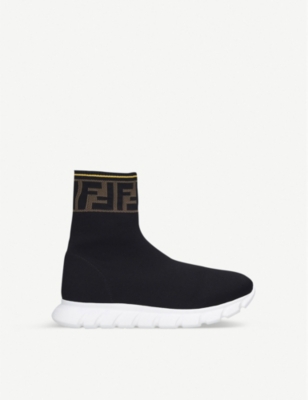 FENDI - Logo-trim knitted sock trainers 