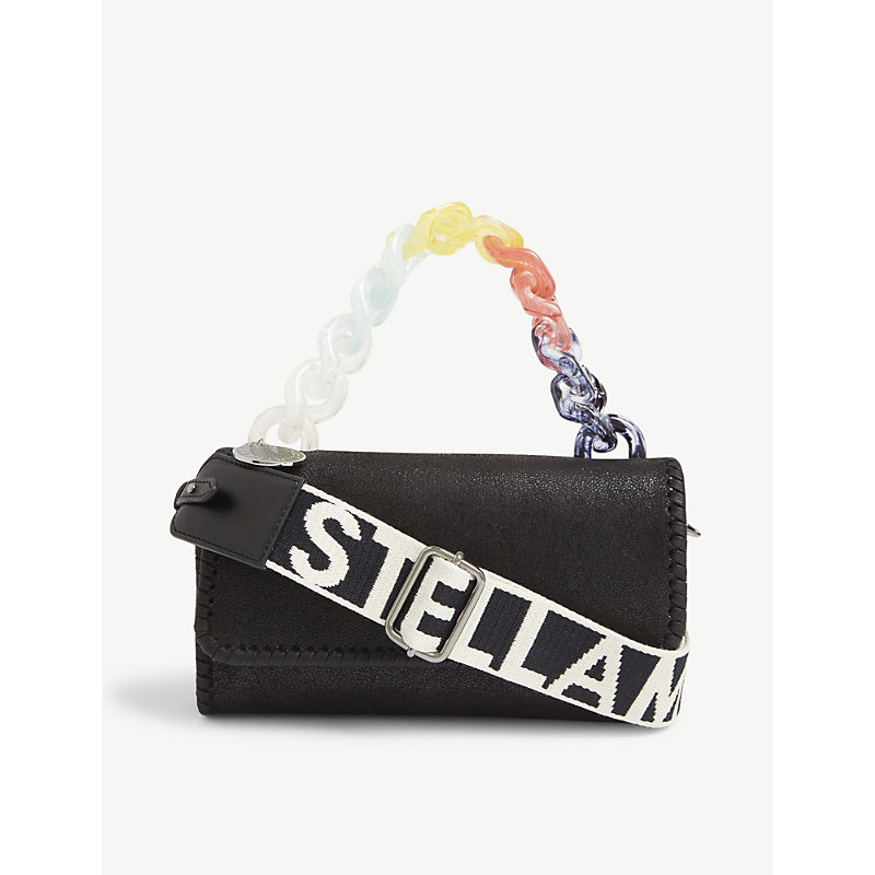Stella Mccartney Rainbow Chain Faux-suede Cross-body Bag In Black