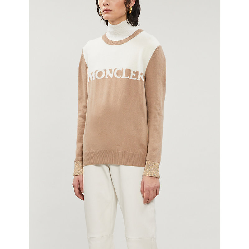 MONCLER LOGO-EMBROIDERED WOOL AND CASHMERE-BLEND JUMPER