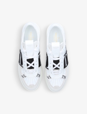 Shop Valentino Vl7n Logo-strap Leather Low-top Trainers In White/blk