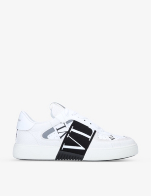 Shop Valentino Vl7n Logo-strap Leather Low-top Trainers In White/blk