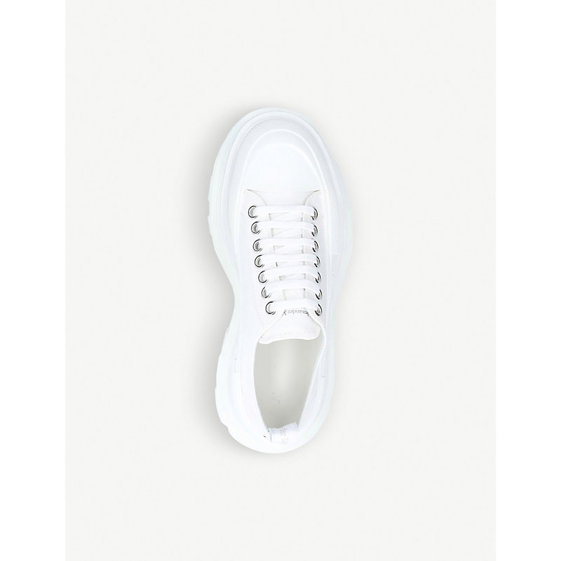Shop Alexander Mcqueen Women's Tread Slick Lace-up Cotton-canvas Trainers In White