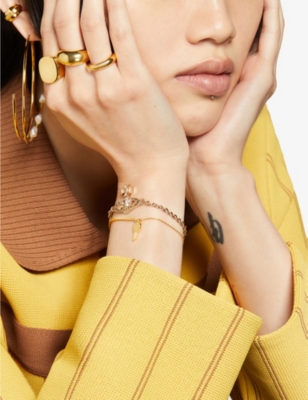 Shop Vivienne Westwood Jewellery Mayfair Orb Yellow Gold-toned Brass Chain Bracelet In Crystal Ab/gold