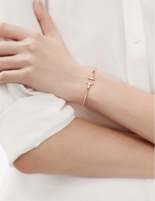 Shop Tiffany & Co Womens Rose Gold Tiffany T 18ct Rose-gold And Mother-of-pearl Bracelet