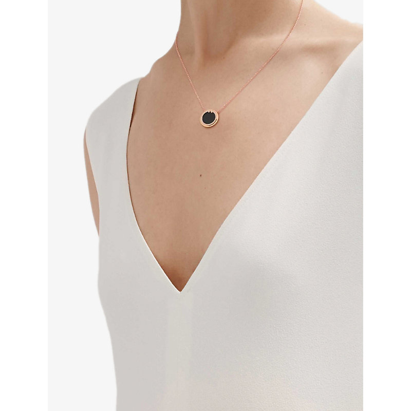 Shop Tiffany & Co Womens Rose Gold Tiffany T 18ct Rose-gold, Onyx And 0.05ct Diamond Pendant Necklace