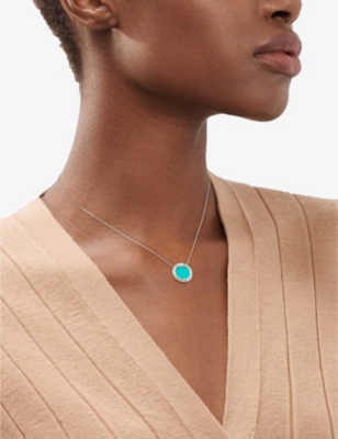 TIFFANY & CO: Tiffany T Circle 18ct white-gold, turquoise and 0.05ct diamond pendant necklace