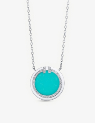 TIFFANY & CO: Tiffany T Circle 18ct white-gold, turquoise and 0.05ct diamond pendant necklace