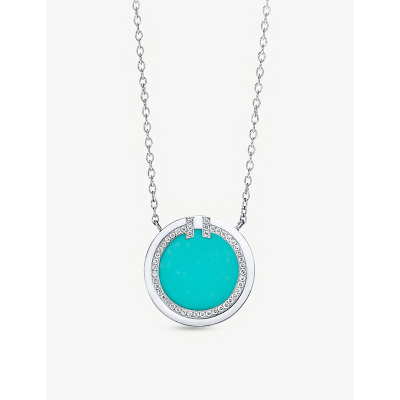 Tiffany & Co Womens Gold Tiffany T Circle 18ct White-gold, Turquoise And 0.05ct Diamond Pendant Neck