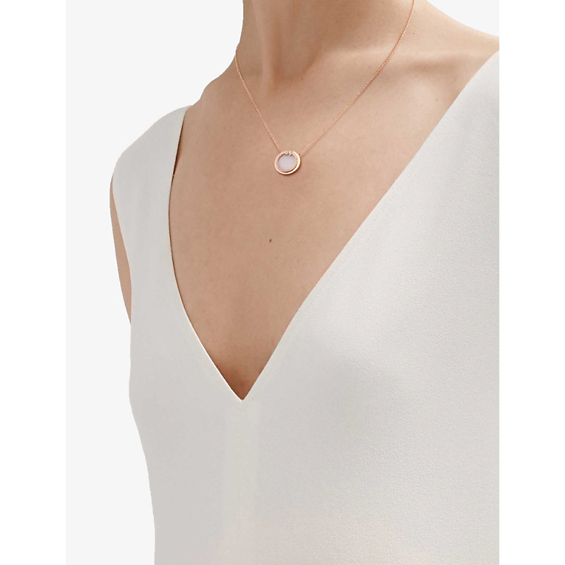 Shop Tiffany & Co Womens Rose Gold Tiffany T Circle 18ct Rose-gold, Opal And 0.05ct Diamond Pendant Neckl