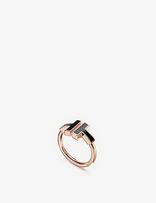 TIFFANY & CO: Tiffany T Square 18ct rose-gold and onyx ring