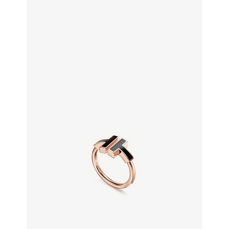 Tiffany & Co Womens Rose Gold Tiffany T Square 18ct Rose-gold And Onyx Ring