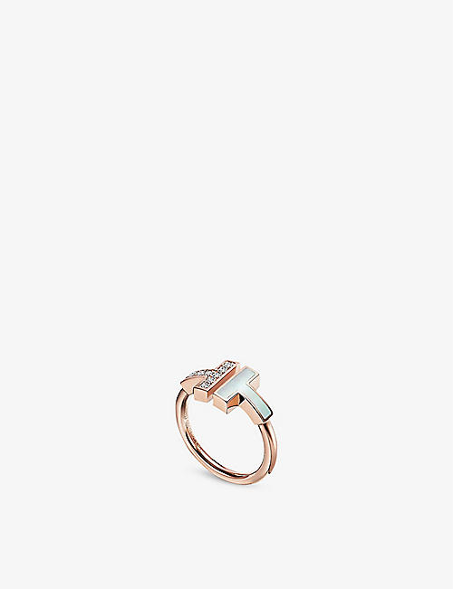 TIFFANY & CO: Tiffany T 18ct rose-gold, mother-of-pearl and 0.07ct diamond ring