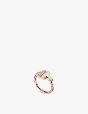 Tiffany & Co Womens Rose Gold Tiffany T 18ct Rose-gold, Mother-of-pearl And 0.07ct Diamond Ring