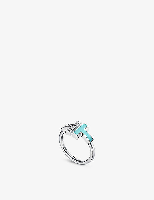 TIFFANY & CO: Tiffany T 18ct white-gold, turquoise and 0.07ct diamond ring