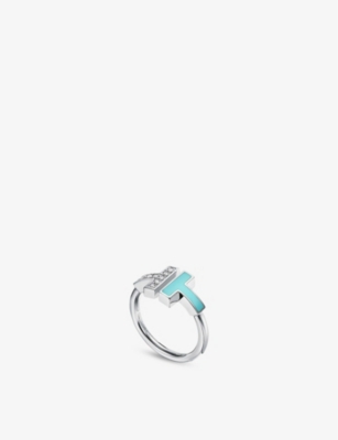 Tiffany & Co Womens Gold Tiffany T 18ct White-gold, Turquoise And 0.07ct Diamond Ring