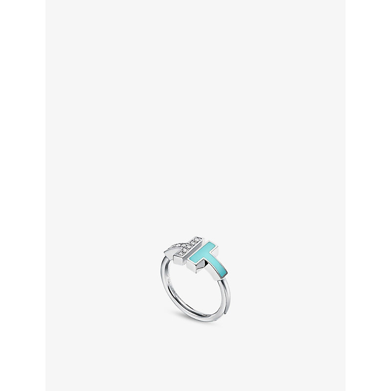 Tiffany & Co Womens Gold Tiffany T 18ct White-gold, Turquoise And 0.07ct Diamond Ring