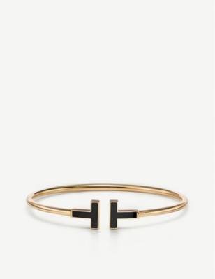 Tiffany & Co Womens Gold Tiffany T 18ct Yellow-gold And Onyx Bracelet