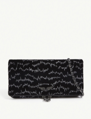 Zadig Voltaire Rock Bowie Velvet Clutch Bag In Noir ModeSens