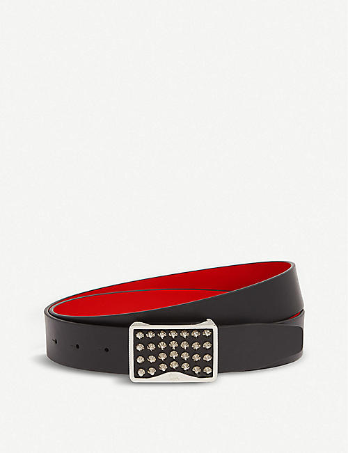 CHRISTIAN LOUBOUTIN: Louis stud embellished-buckle leather belt