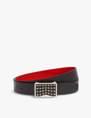 Christian Louboutin Louis Stud Embellished-buckle Leather Belt In Metal Black/silver