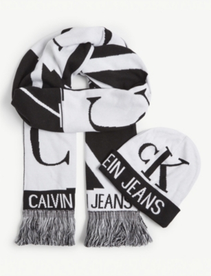 Calvin Klein Jeans Logo Scarf And Beanie Set Selfridges Com