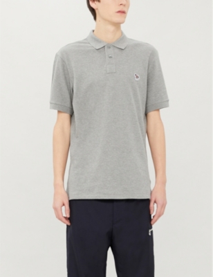 Ps By Paul Smith Mens Grey Melange Zebra-appliquéd Cotton-piqué Polo Shirt