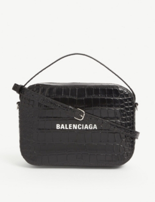 BALENCIAGA Everyday crocembossed leather camera bag