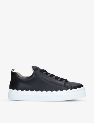 Shop Chloé Chloe Women's Black Lauren Scalloped-trim Leather Trainers