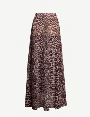 pleated leopard print maxi skirt