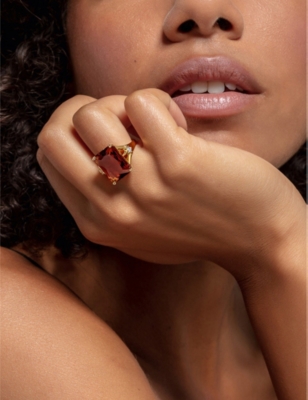 Thomas Sabo Magic Stones 18ct Yellow Gold-plated Sterling-silver And Zirconia Cocktail Ring In Orange