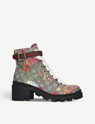 Trip floral-print leather ankle boots 