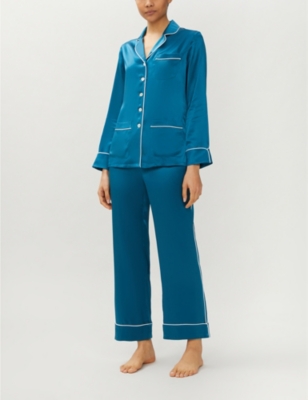 Olivia Von Halle Coco Silk Satin Pyjama Set In Neptune Modesens