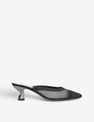 woven heeled mules