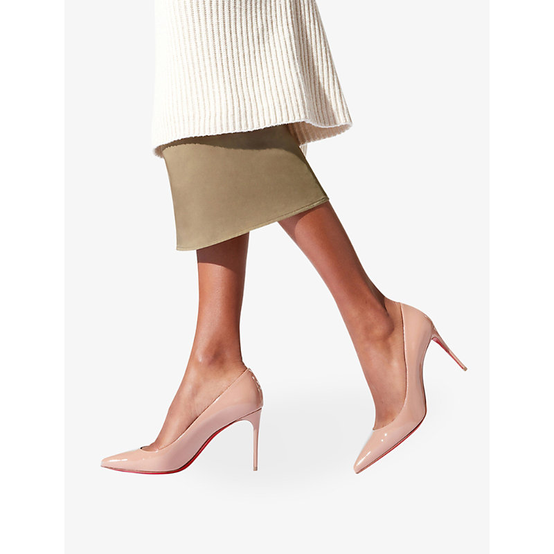 Shop Christian Louboutin Kate 85 Patent-leather Courts In Nude
