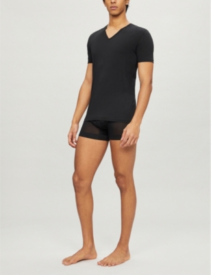 Shop Zimmerli Pure Comfort Cotton-blend T-shirt In Black