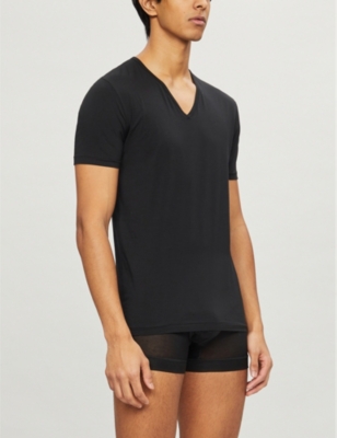 Shop Zimmerli Mens Black Pure Comfort Cotton-blend T-shirt