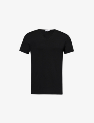 Shop Zimmerli Mens Black Pure Comfort Cotton-blend T-shirt