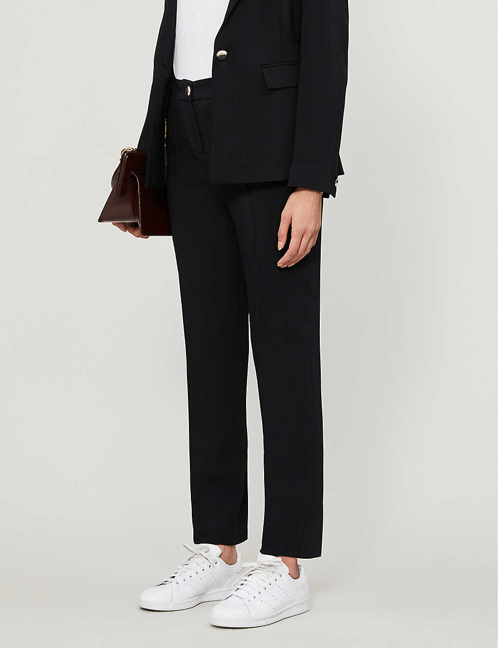 Shop Ted Baker Women's Black Tapered Crepe Trousers