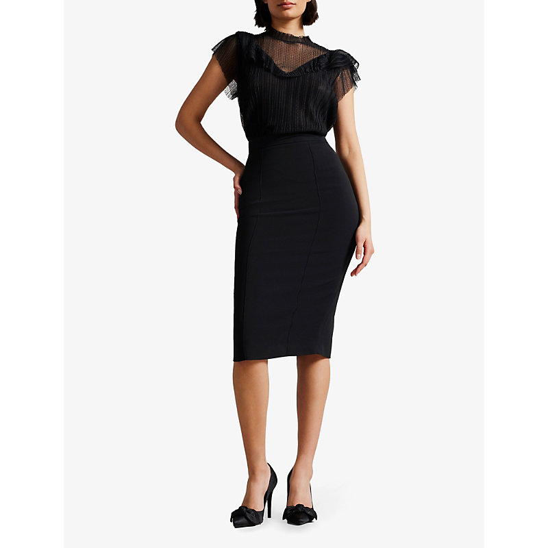 Shop Ted Baker Raees High-waisted Stretch-crepe Midi Skirt In Black