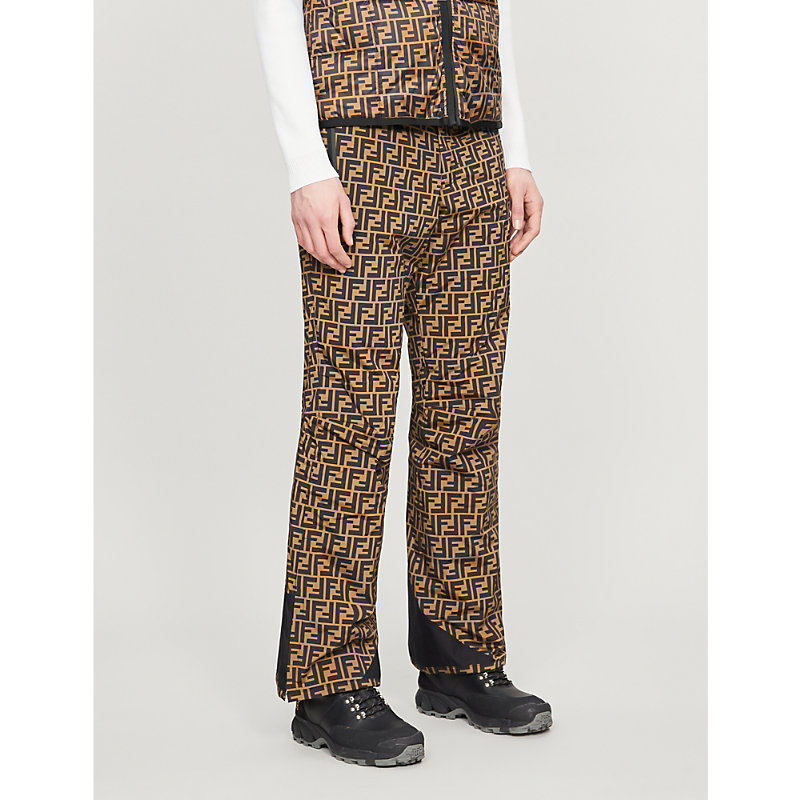 Fendi Brand-print Wide Shell Trousers In Dark Brown