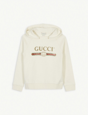 GUCCI: Distressed logo print cotton hoody 4-10 years
